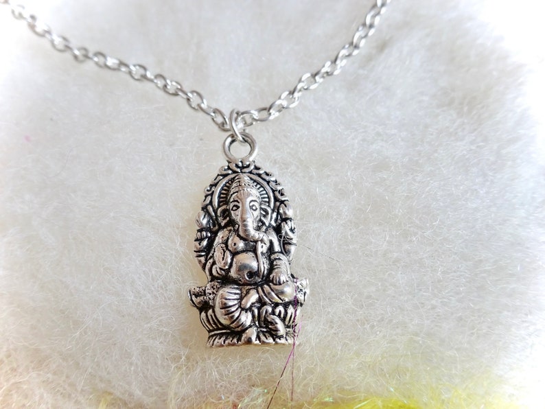 Ganesha Charm Necklace Silver Color Tibetan Silver Ganesha Pendant Jewelry Zen Hindu Spiritual Deity Ganapathi Obstacles