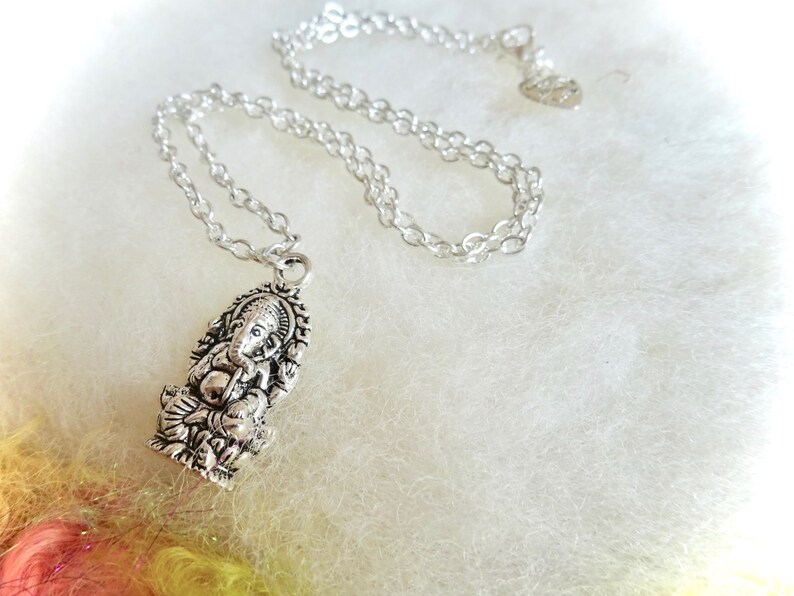 Ganesha Charm Necklace Silver Color Tibetan Silver Ganesha Pendant Jewelry Zen Hindu Spiritual Deity Ganapathi Obstacles
