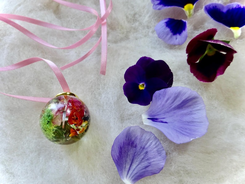 Pink Flower Orb Ribbon Necklace L Etsy