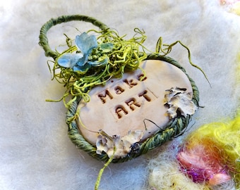 Mini Clay Ornament MAKE ART Wall Plaque Fairy Decoration Wish Tree Moss Blossoms Sparkles Lichen Sentiment Art
