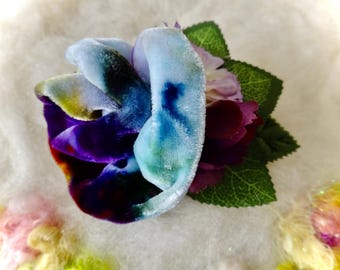 Hair Barrette with Tie Dyed Velvet Rose