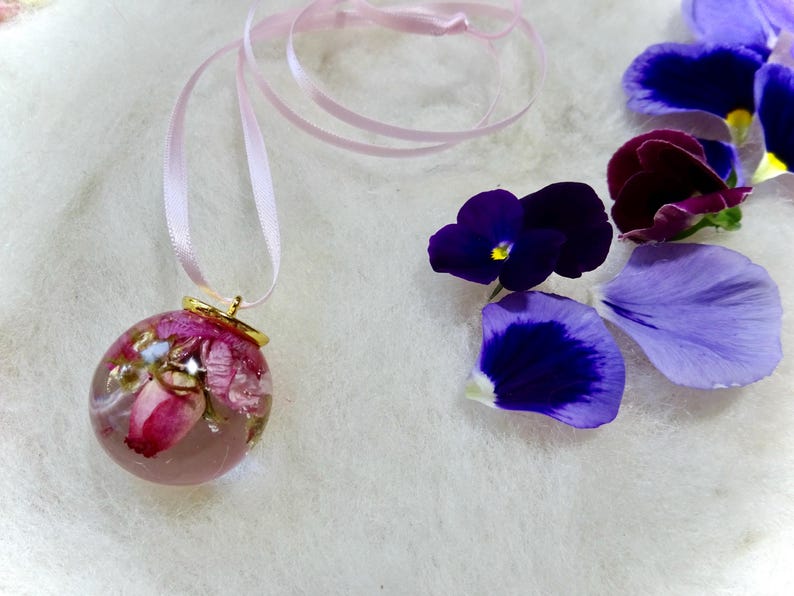 Light Pink Flower Orb Ribbon Necklace L Etsy