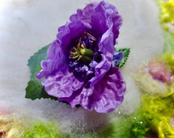 Hair Clip Purple Poppy Fabric Flowers