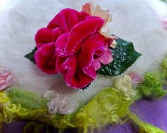 Bright Pink Velvet Rose Hair Barrette