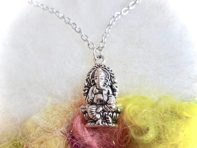 Ganesha Charm Necklace Silver Color Tibetan Silver Ganesha Pendant Jewelry Zen Hindu Spiritual Deity Ganapathi Obstacles