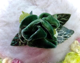Velvet Rose Hair Barrette with Green