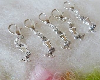 Little Mermaid Party Favors Zipper Pull Set of 5 Backpack Clip Silver Mermaid Charm Hook Fairy Party Favors Small Gift Door Prize