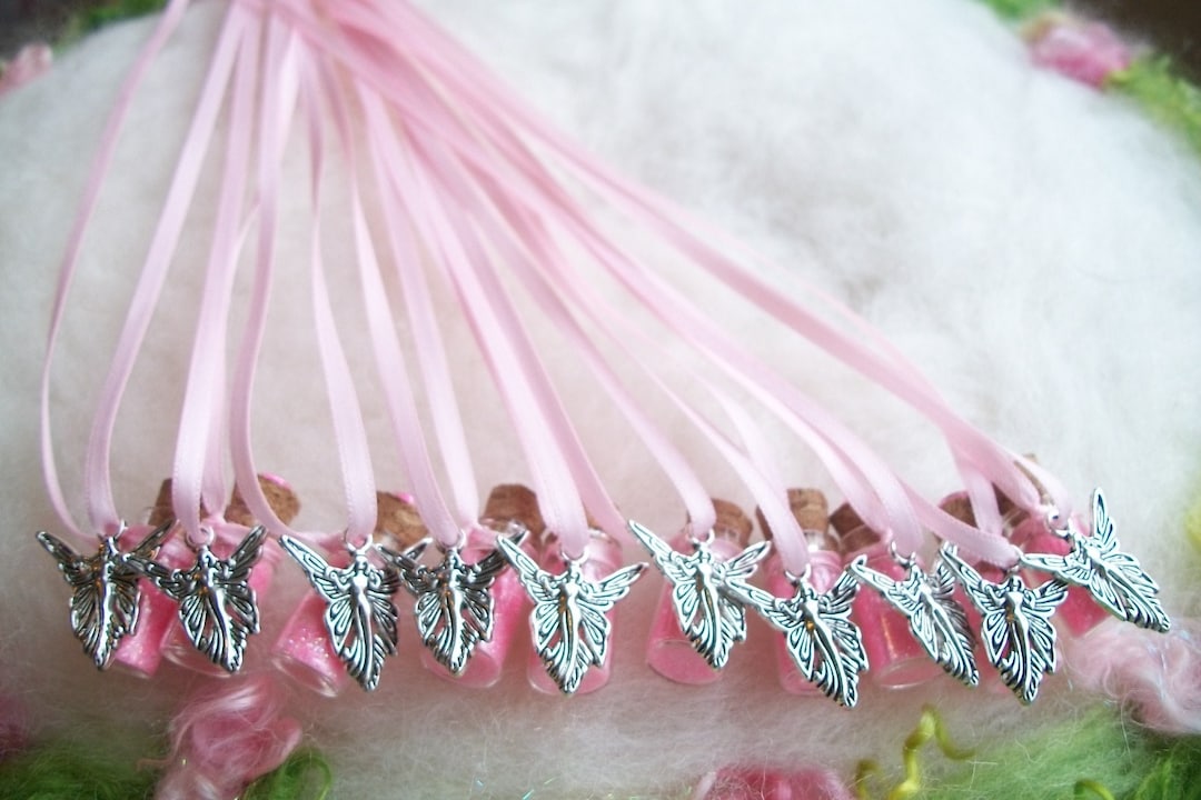 Angel Party Favors Pink Butterfly Fairy 10 Ribbon Necklaces Christening