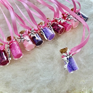 Party Favors, Tiny Pink Tink Fairy 10 Glitter Party Necklaces Flower Fairy Happy Birthday