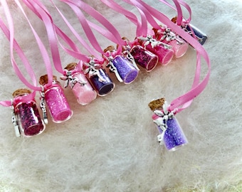 Party Favors, Tiny Pink Tink Fairy 10 Glitter Party Necklaces Flower Fairy Happy Birthday