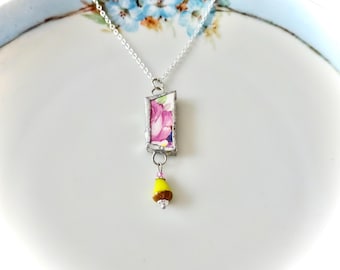 Broken China Pendant Necklace Pink Rose