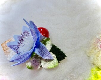 Hair Clip Blue Flower with Mushroom