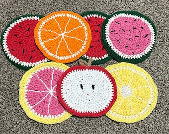 Cute fruit slice hot pad holders, coasters, trivets, crochet handmade.