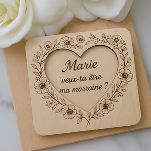 Carte en bois personnalisée – Demande de parrain/marraine
