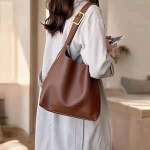 Sac fourre-tout en cuir souple - Sac à pain classique minimaliste, grand sac à main en cuir véritable, sac à main porté épaule de tous les jours pour femme, fourre-tout de travail et de voyage