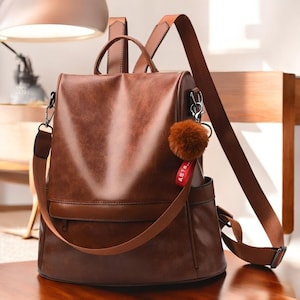 Sac à dos convertible en cuir et sac à bandoulière - Sac à dos en cuir véritable pour femme Sac fourre-tout marron, cadeau personnalisé, sac à main fait main,