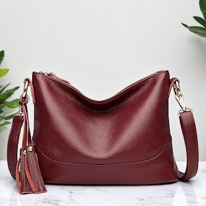 Sac à bandoulière en cuir véritable - Sac à bandoulière élégant pour femme, sac à main minimaliste en cuir véritable en plusieurs couleurs, sac à main élégant au quotidien