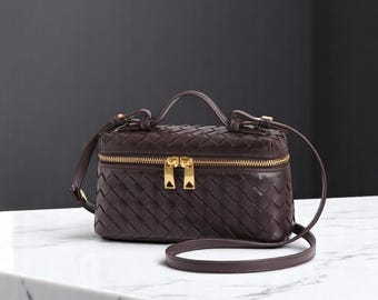 Mini Woven Leather Crossbody Bag | Timeless Old Money Aesthetic | Luxury Dumpling Tote | Chic Handcrafted Genuine Leather Shoulder Bag