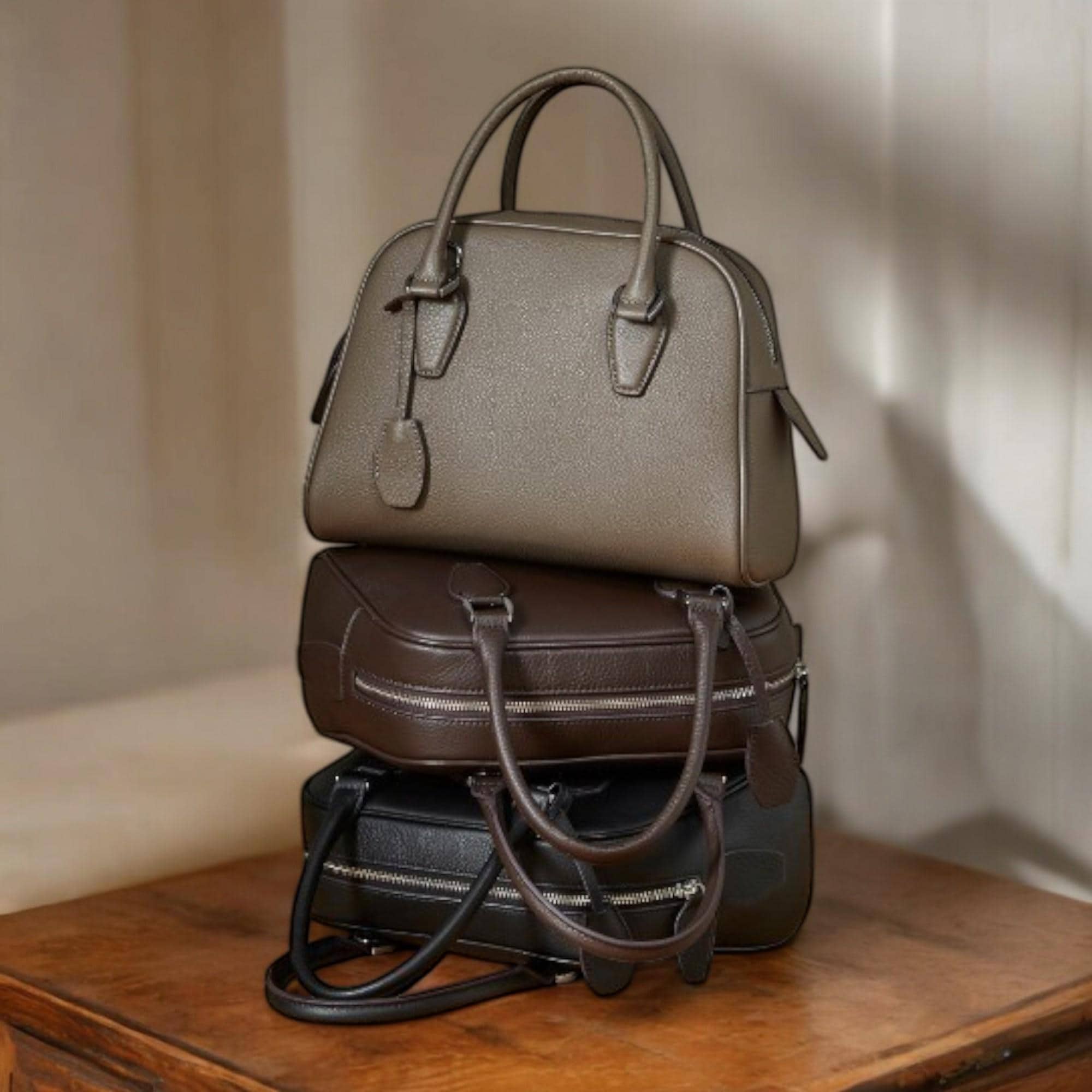 Genuine Leather Tote Bag – Minimalist Women’s Top Handle Purse, Elegant Leather Shoulder Handbag, Everyday Chic Gift Idea