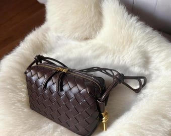 Handmade Woven Leather Crossbody Bag - Genuine Leather Purse - Elegant Classic Shoulder Bag - Gift for Her