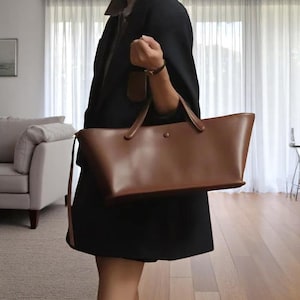 Handgefertigte Leder Tragetasche | Große Pendler-Umhängetasche für Frauen | Strapazierfähige Alltagstasche | Minimalistische Geldbörse aus Leder