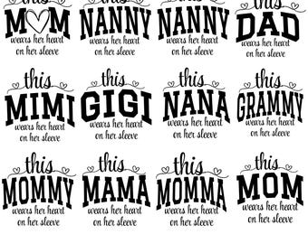 This Mama/Grandma/Nana Wears Her Heart On Her Sleeve Svg, Mama Bundle, Mother’s Day Svg, Custom Kids Names,Mama Heart Svg,Mom Sweatshirt Svg