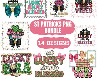 St Patrick's Day PNG-Bundle, Not Lucky Einfach Gesegnet, St Patty Vibes Shirt PNG, Lucky Era, Christliches Kleeblatt Png, Kobold Png, Irischer Png