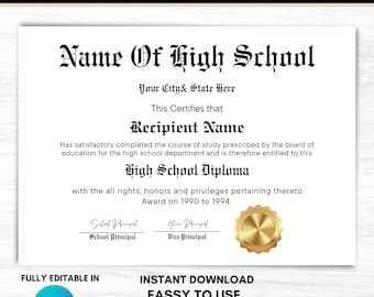 Editable High School Diploma Template: Homeschool Replica (Instant Download)