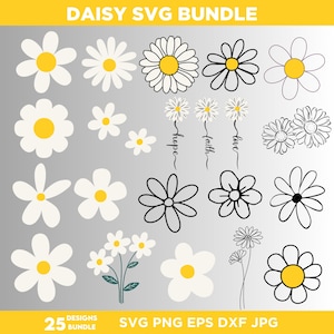 Daisy SVG Bundle: Floral Clipart, Cut Files (Digital Download)