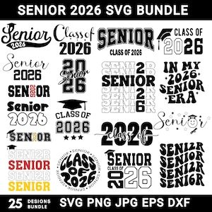 Senior 2026 svg Bundle, Seniorenklasse von 2026 svg, Abschlussfeier 2026 svg, Senior Coquette Bow svg, Klasse 2026, Senior Mom svg, High School svg