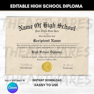 Editable High School Diploma Template: Homeschool Replica (Instant Download)