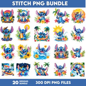 Watercolor Stitch Png Cliparts Bundle, T Shirt Designs, Stitch Png, Cute Stitch Png, Commercial Use, Instant Download, High Resolution Pngs