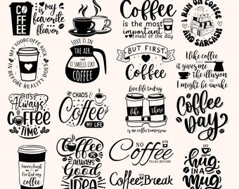 Coffee SVG Bundle: Funny Coffee Quotes, Mug Designs (Digital Download)