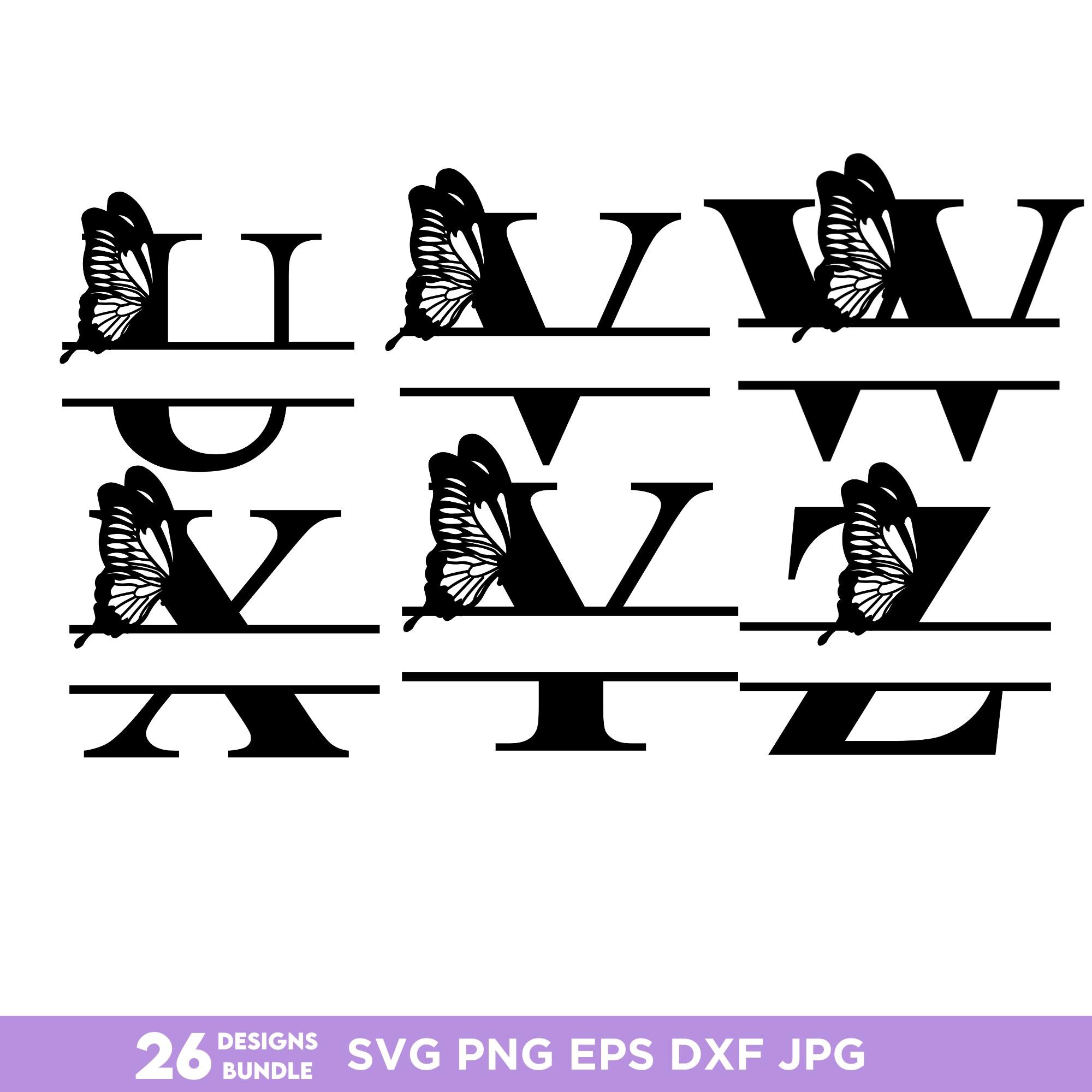 Butterfly Split Monogram SVG Bundle: Custom Letters, Name Initials ...