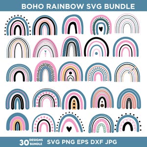 Boho Rainbow SVG Bundle: Hand-Drawn Clipart (Digital Download)
