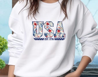 Floral USA PNG: Retro 4th of July Sublimation Design (Digital Download)