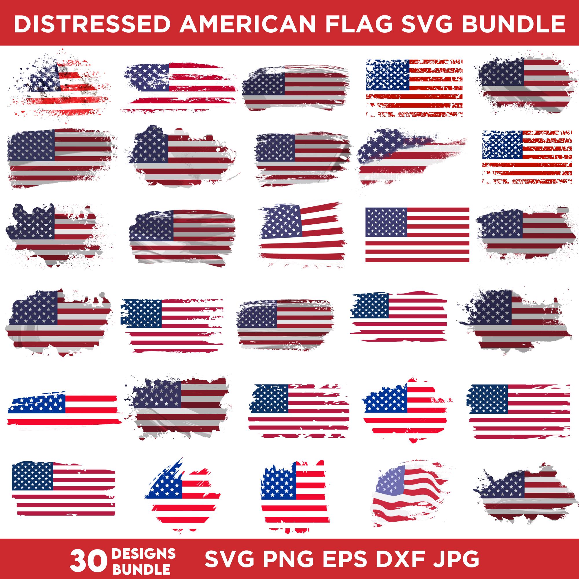 Distressed American Flag SVG Bundle: Patriotic Clipart (Digital Download