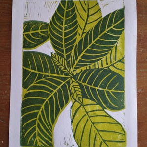 Reduction linoprint - &#39;Leaves&#39;