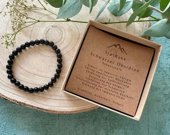 SELBSTHEILUNG - SCHWARZER OBSIDIAN - Schutzstein | Heilung und Schmerzen | Mutmacher Armband |  Glücksbringer | Kraftarmband | Edelstein