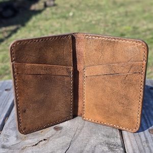 Handmade Leather Wallet | Bifold Wallet for Men | 4 Card Slots, 2 Cash Pockets | Vintage Light Brown Dyed Leather