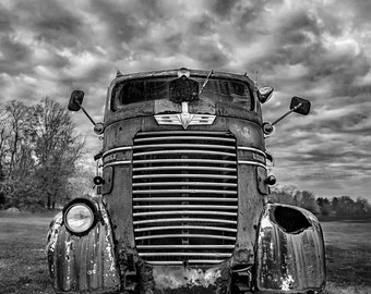 Antique Dodge Cab-over Tow Truck Fine Art Black and White Photographic Print