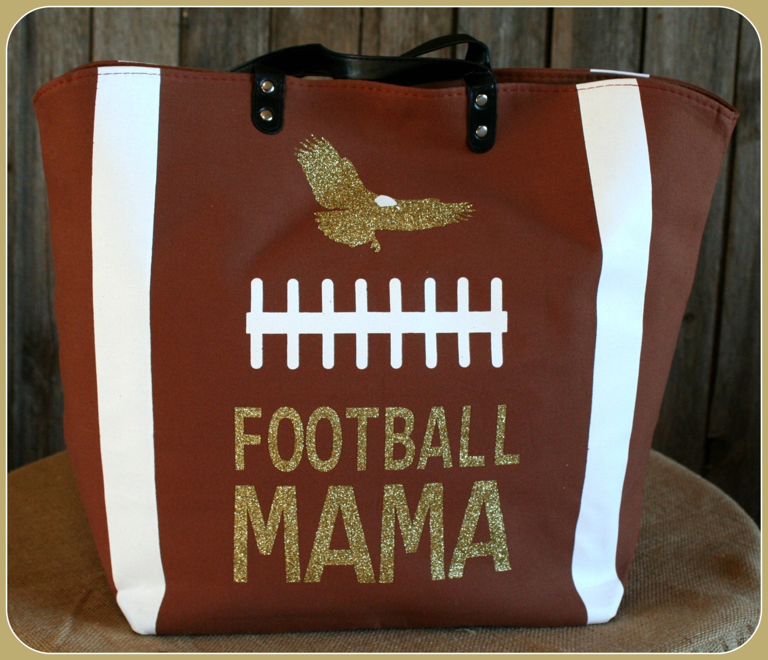 Football Tote Bag with closure, inside pocket