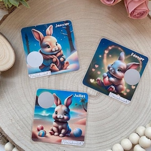Défi Épargne Lapin – 12 Cartes à Gratter Mensuelles | Économisez 150 à 250e | Budget Enveloppes | Tracker Plastifié Fait Main