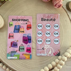 Beauty- und Shopping-Spar-Challenge | Laminierter Tracker im A6-Format | 100 Euro sparen | Pleasure Challenge Umschlagmethode | Handgefertigt