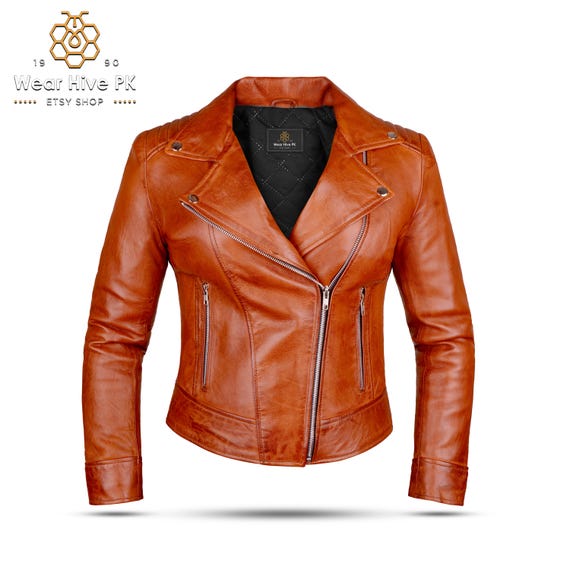 Bikerjacke Cognacfarbene Jacken Damen Esprit Collection Lederjacke