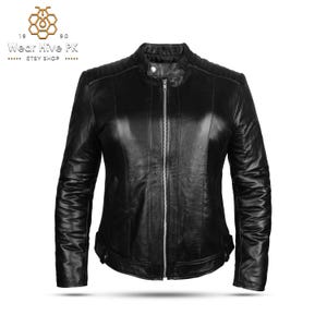 Women&#39;s Black Genuine Leather Biker Jacket | Slim Fit Moto Style | Handmade Custom Jacket | Wear Hive PK