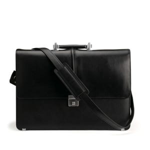 Premium Leather Laptop Bag with Lock, Padded Pocket, Dark Brown, 15&quot; Briefcase
