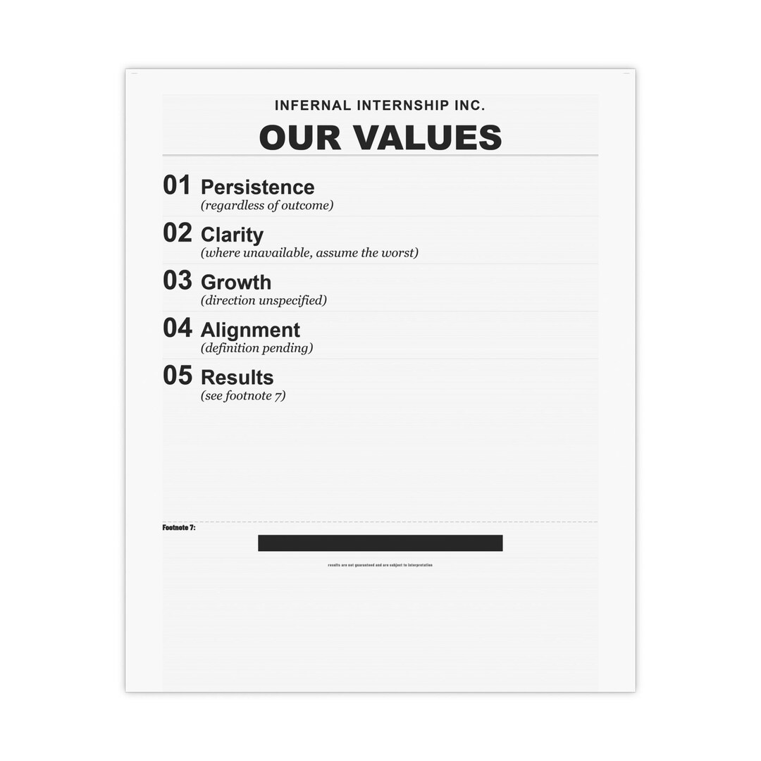 Values Print Company Values Poster — A3 Art Print | Infernal Internship Inc. - Etsy
