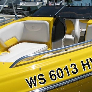 Boat Registration Numbers + Outline  3&quot; Jet Ski Sea Doo PWC Vinyl Decal Pair USA Made
