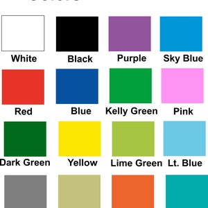 Może przedstawiać: Wykres przedstawiający 16 r&oacute;żnych kolor&oacute;w z ich nazwami: biały, czarny, fioletowy, błękitny, czerwony, niebieski, zielony kelly, r&oacute;żowy, ciemnozielony, ż&oacute;łty, limonkowy, jasnoniebieski, srebrny, złoty, pomarańczowy i turkusowy.